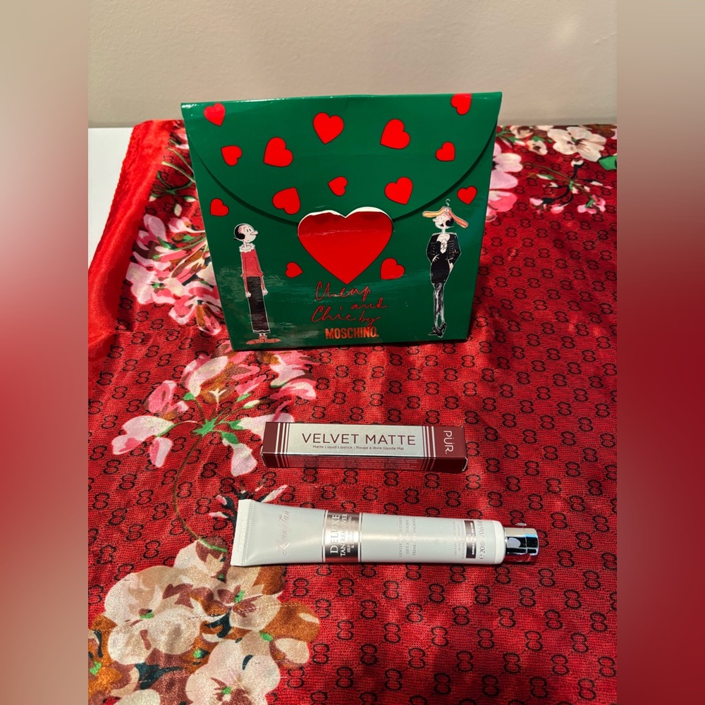 Moschino bundle, Velvet Matte Lipstick, and Loving Tan remover